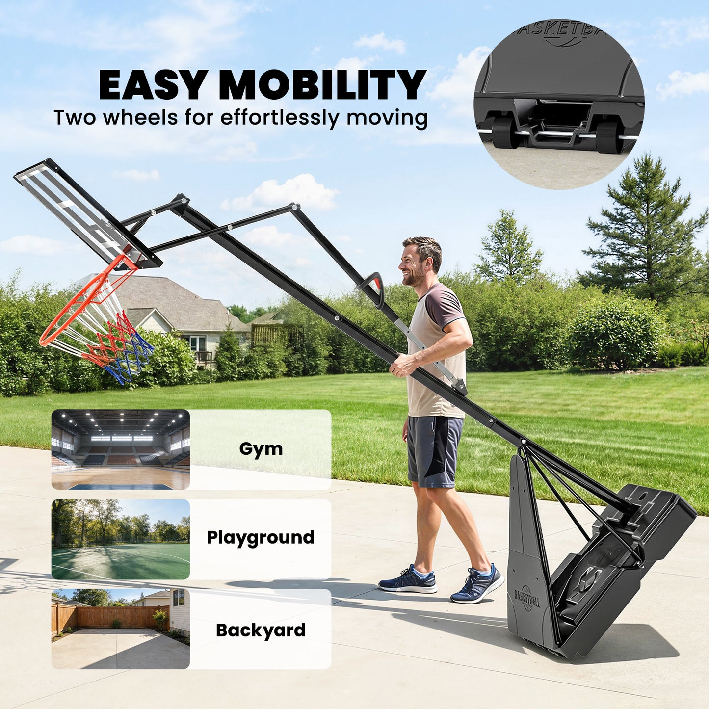 Panier de basketball réglable 244–305 cm avec planche 119 cm