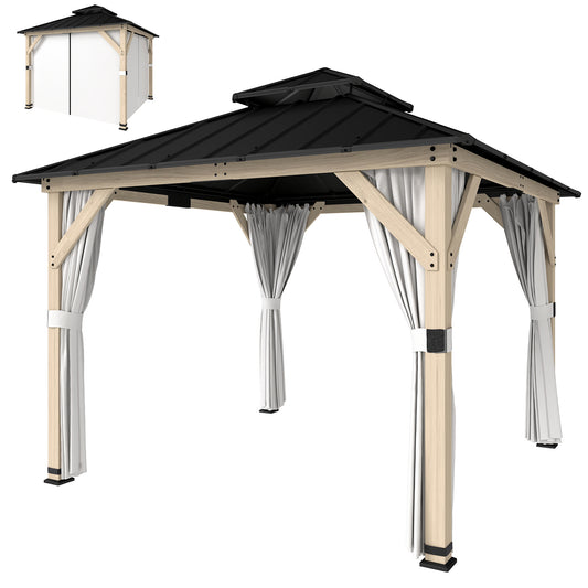 Outdoor Gazebo 305x305cm Hardtop Steel with Curtains - Free Shipping