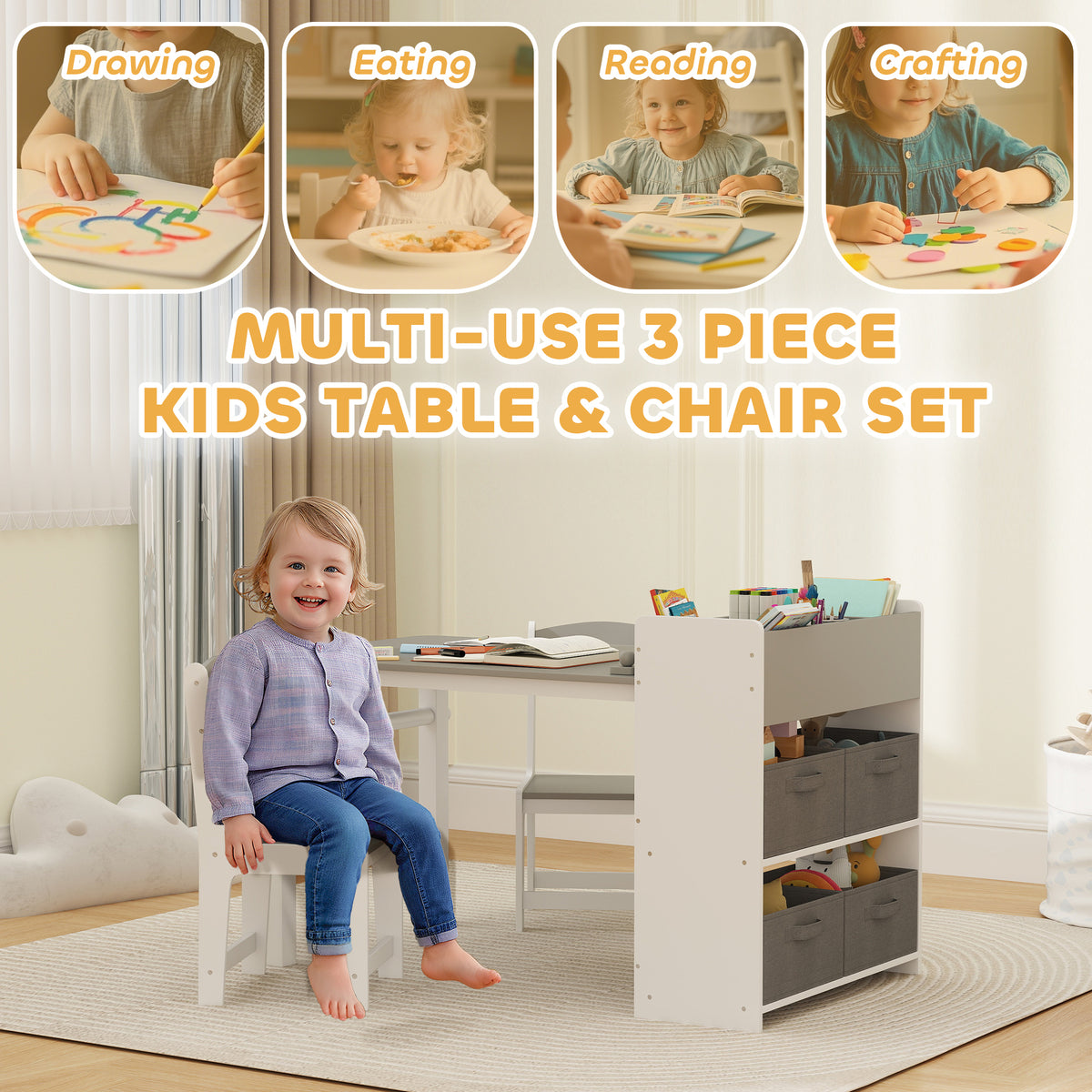 Ensemble table et chaises pour enfants avec rouleau — Lot de 3