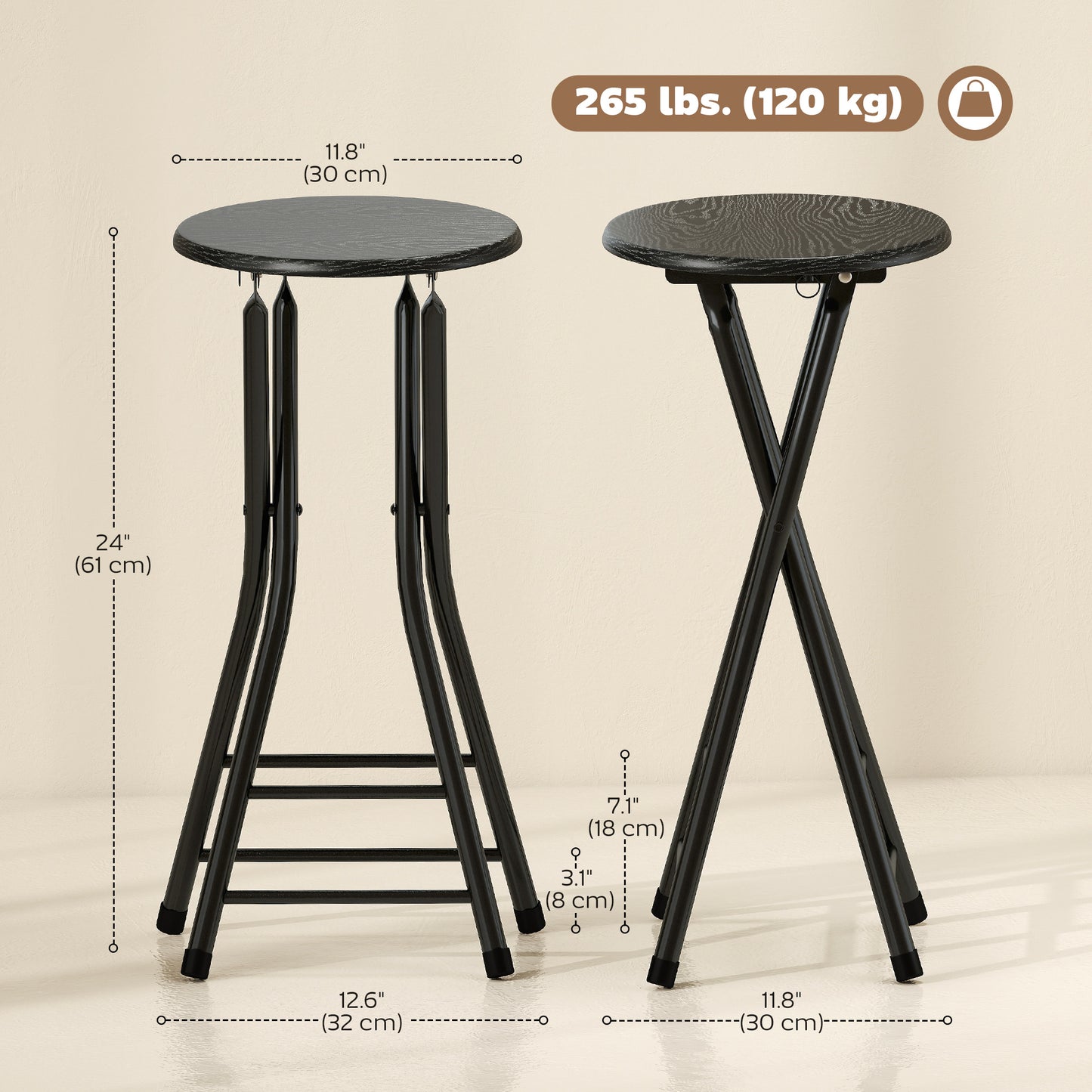 Tabourets de bar pliants avec double repose-pieds