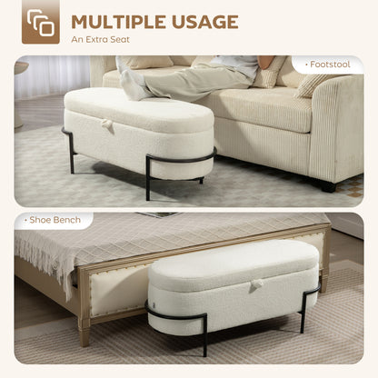 Banc de rangement en molleton sherpa avec pieds en acier