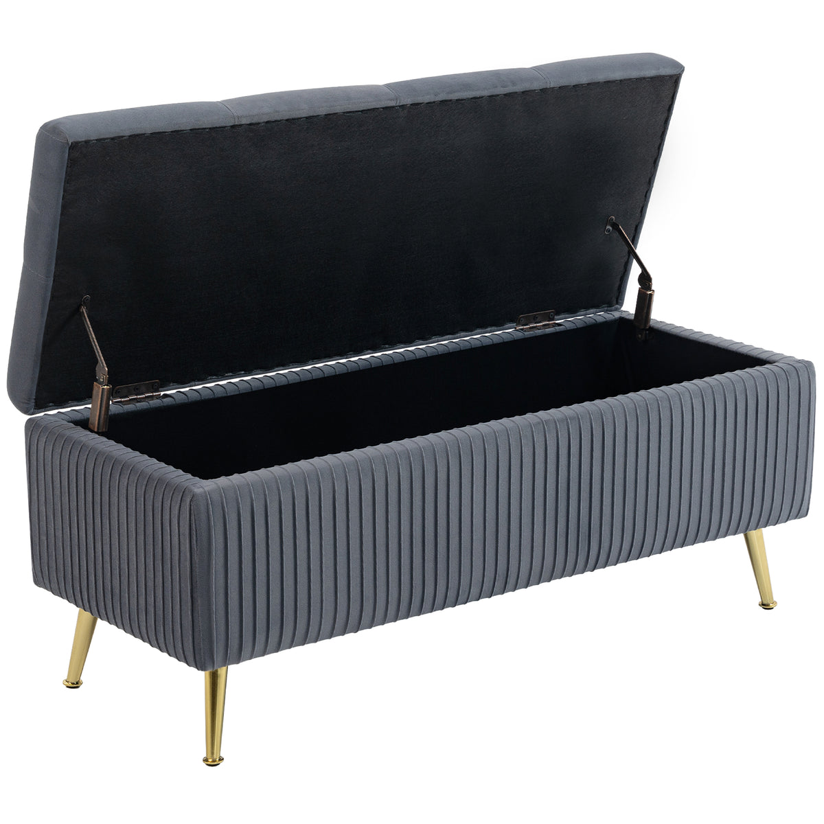 Banc coffre rembourré avec pieds dorés 109 cm