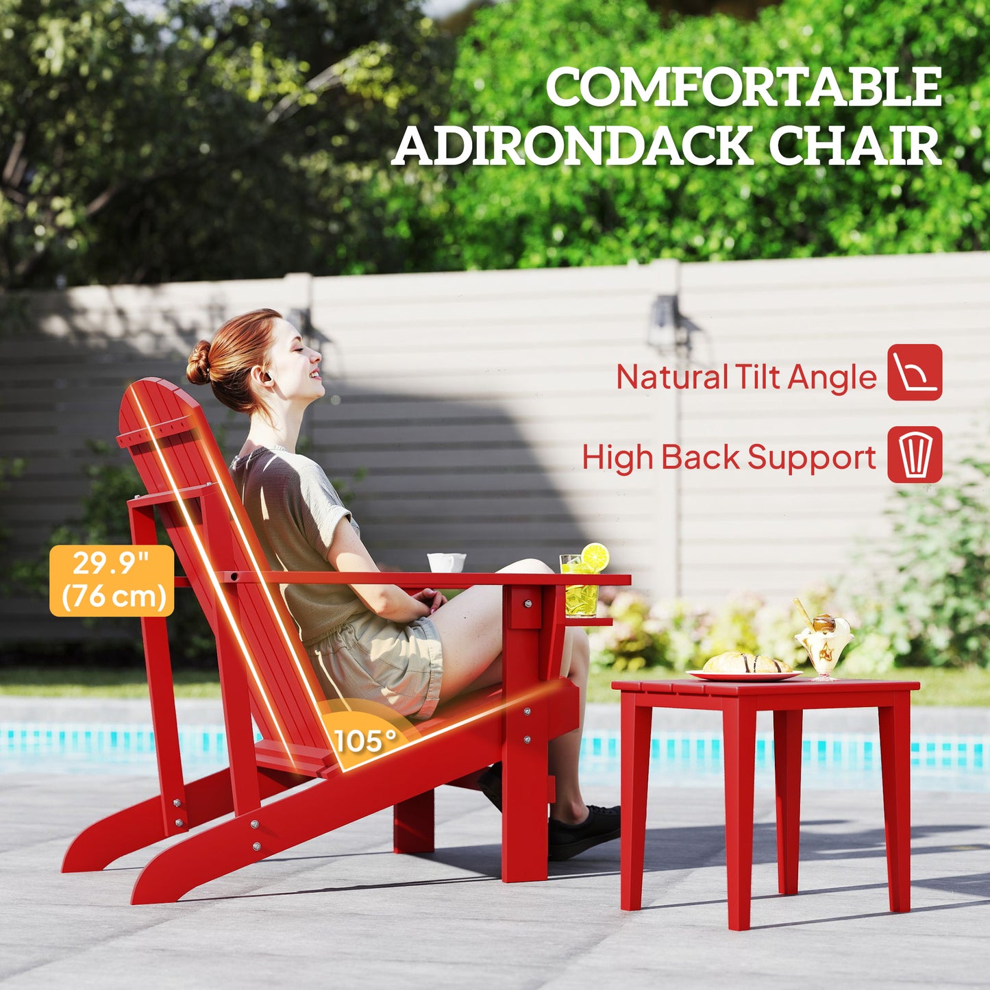 Chaise Adirondack en bois avec porte-gobelet