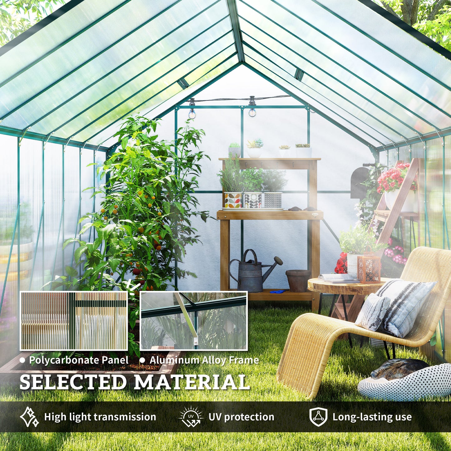 Serre de jardin polycarbonate 488 x 244 cm avec porte coulissante