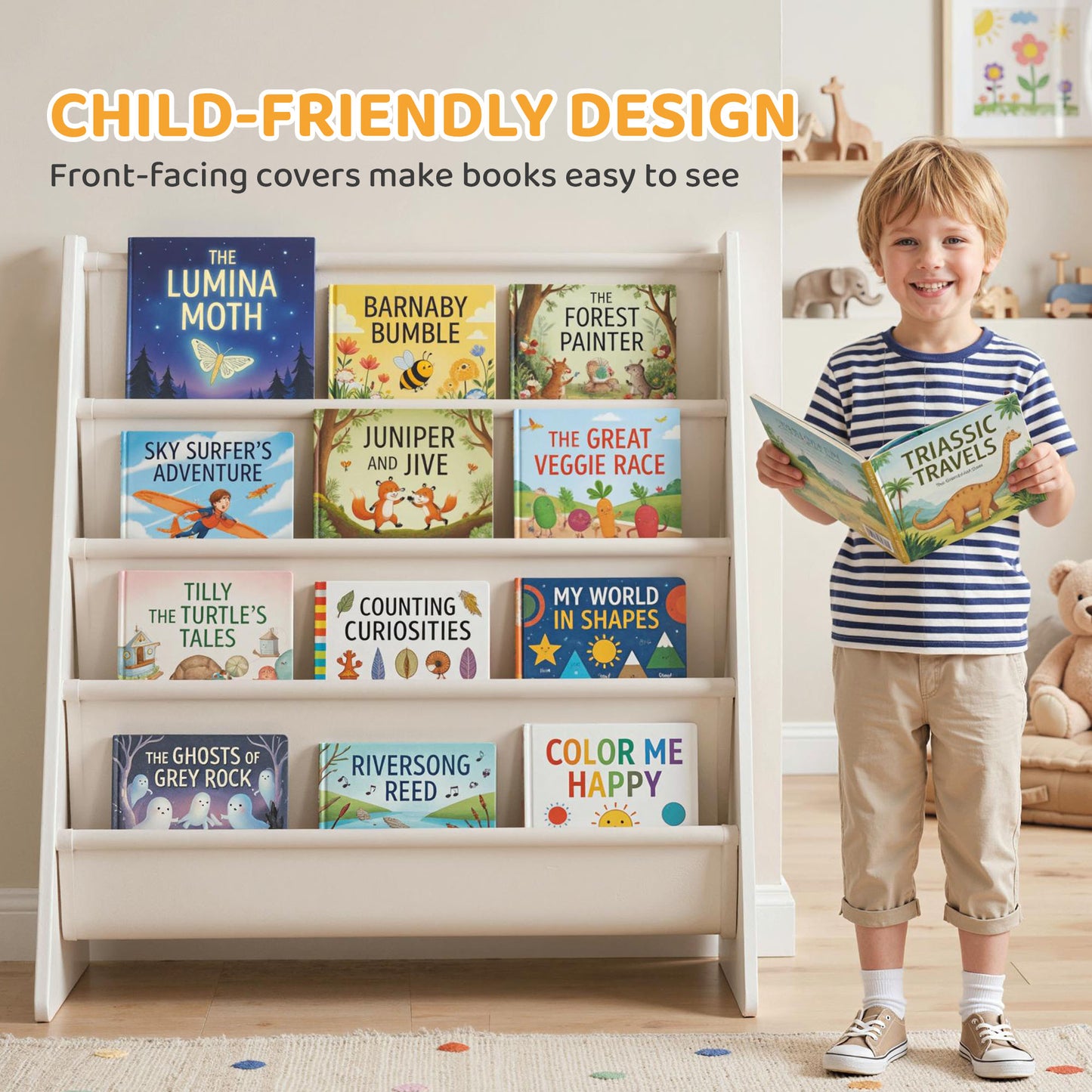 Bibliothèque enfant 4 niveaux pour chambre et salle de jeux