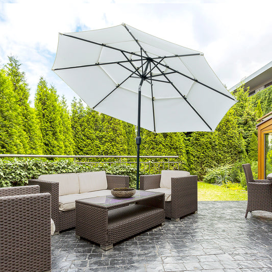 Parasol de patio 3 niveaux à manivelle 274 cm