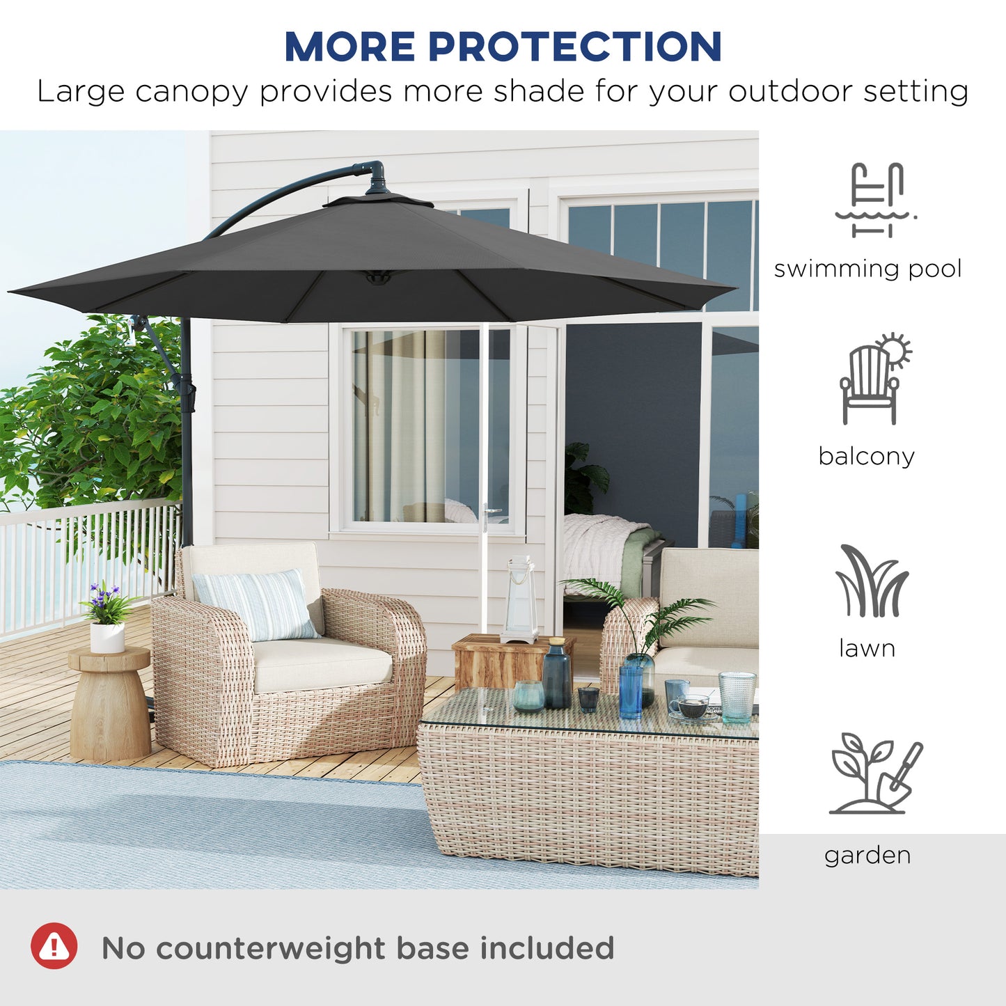 Parasol déporté patio 10 pieds cantilever avec base croisée