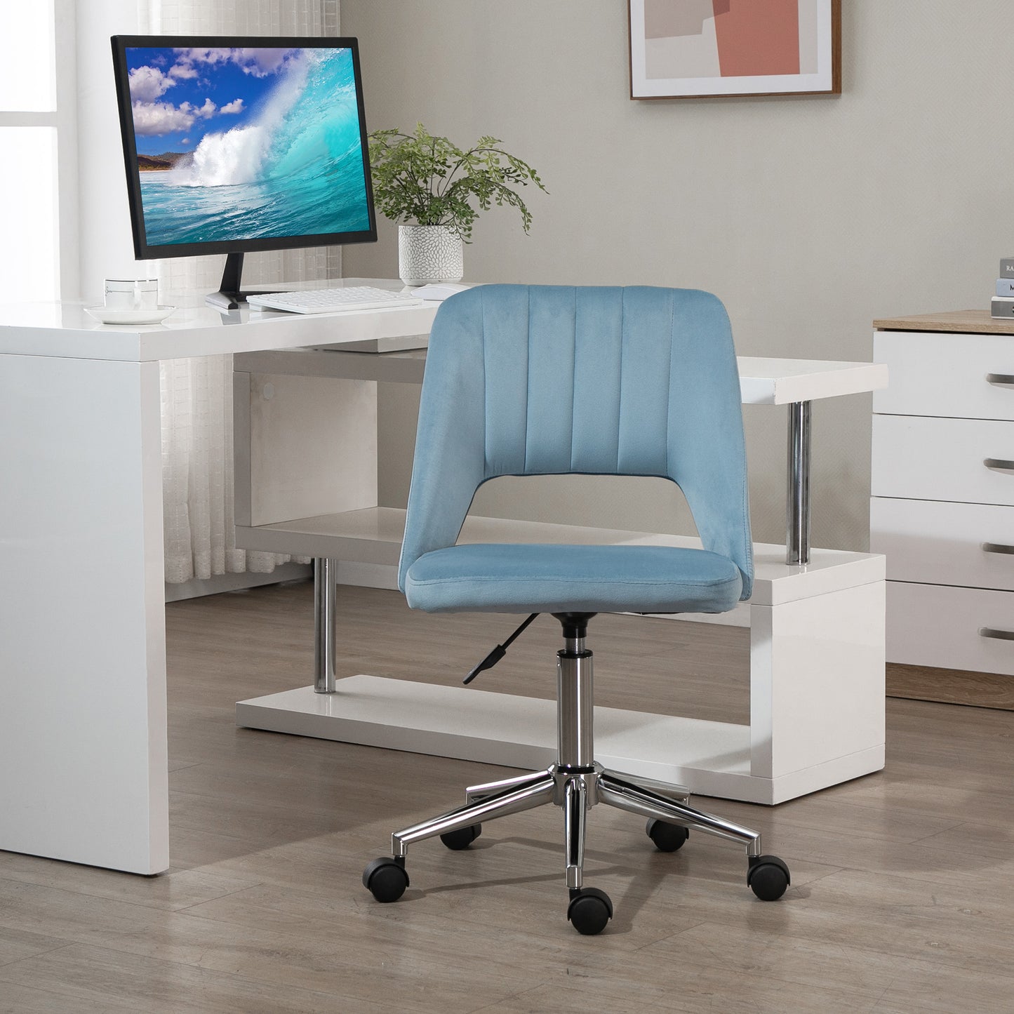 Chaise de bureau mi-hauteur velours forme festonnée pivotante