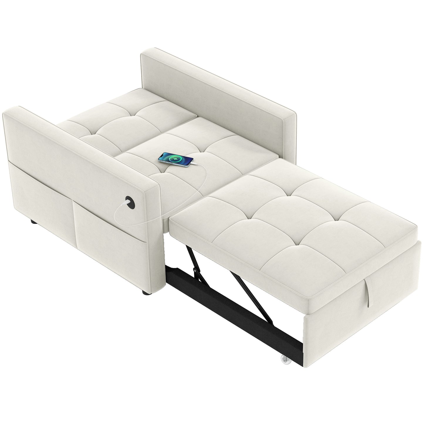 Fauteuil-lit convertible en velours avec USB