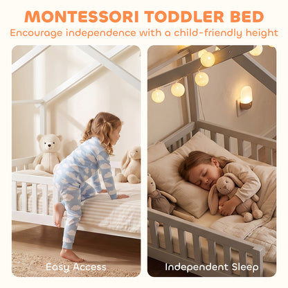 Lit enfant maison Montessori bois avec toit