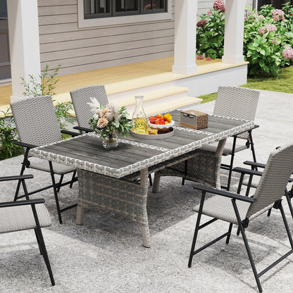 Table de patio à manger pour 6-8 personnes avec tablette