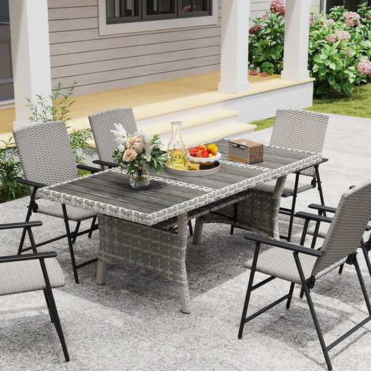 Table de patio à manger pour 6-8 personnes avec tablette