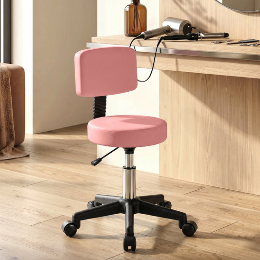 Tabouret roulant ajustable avec dossier et roues — Cuir PU