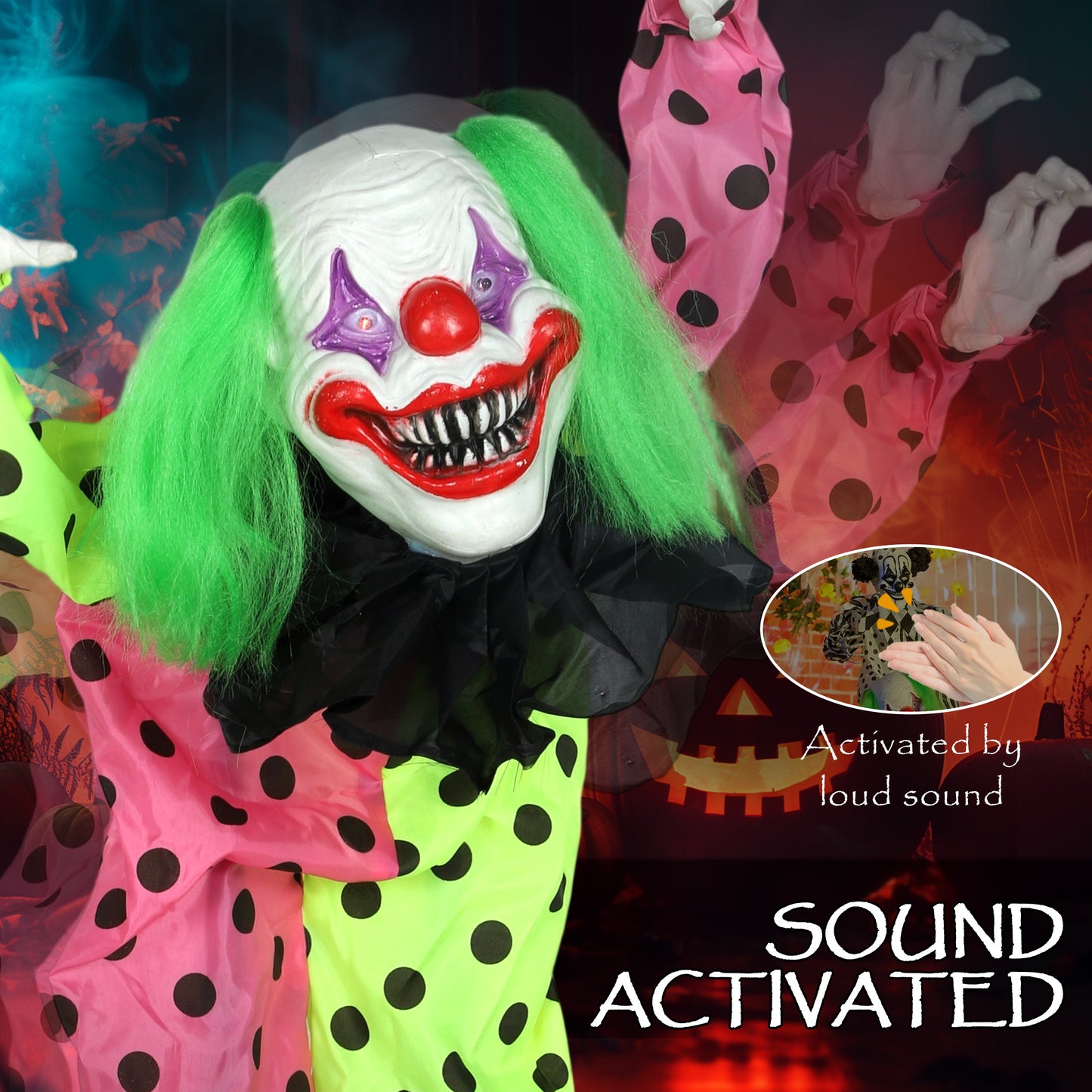 Décoration Halloween clown animé empilable yeux LED