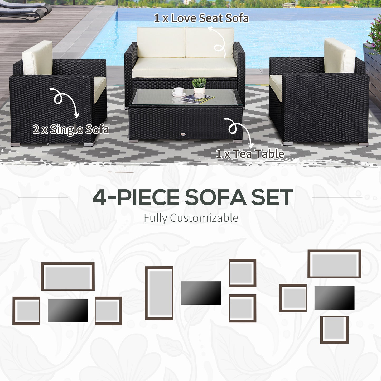 Ensemble de meubles de patio rotin 4 pièces avec coussins