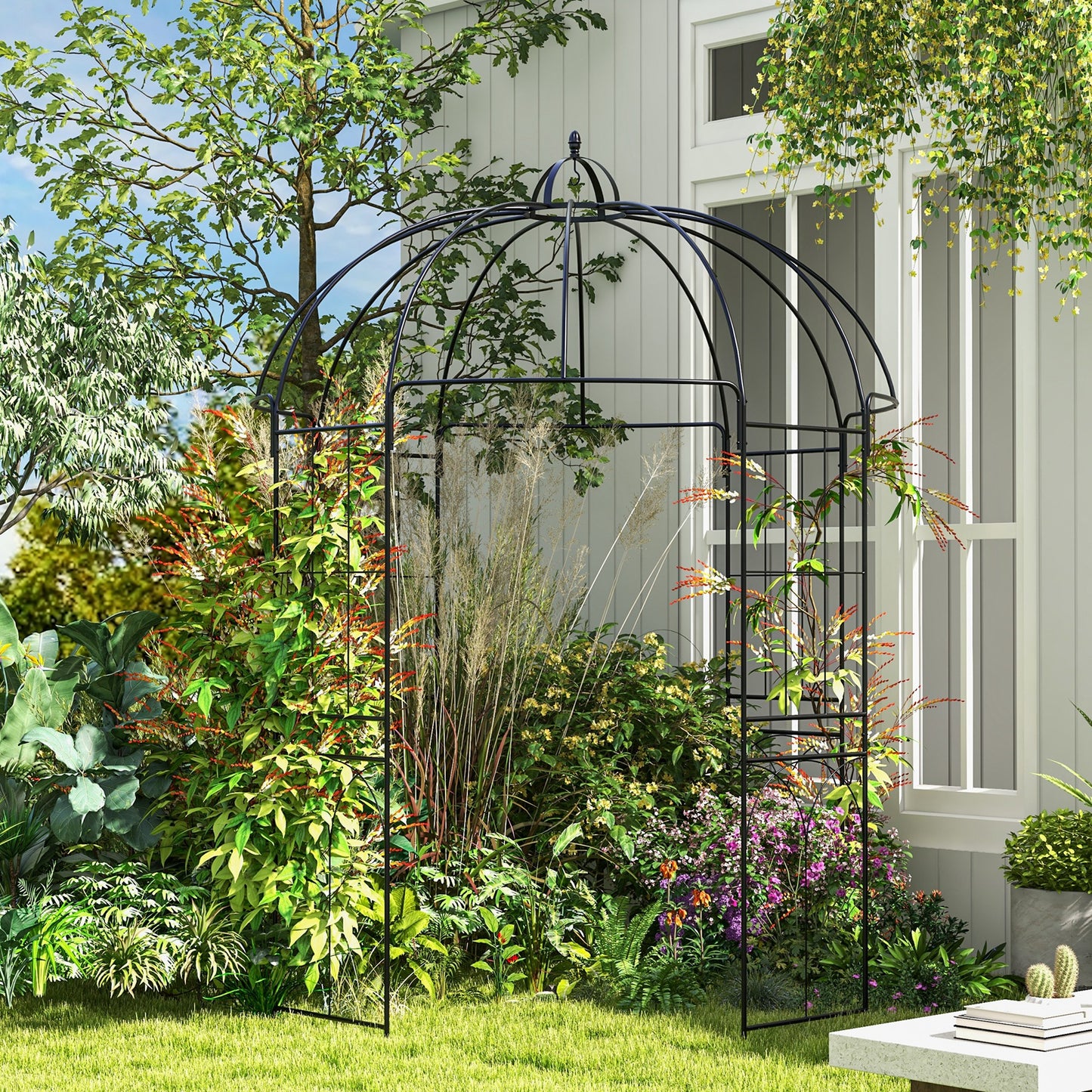 Arche de jardin forme cage à oiseau en métal