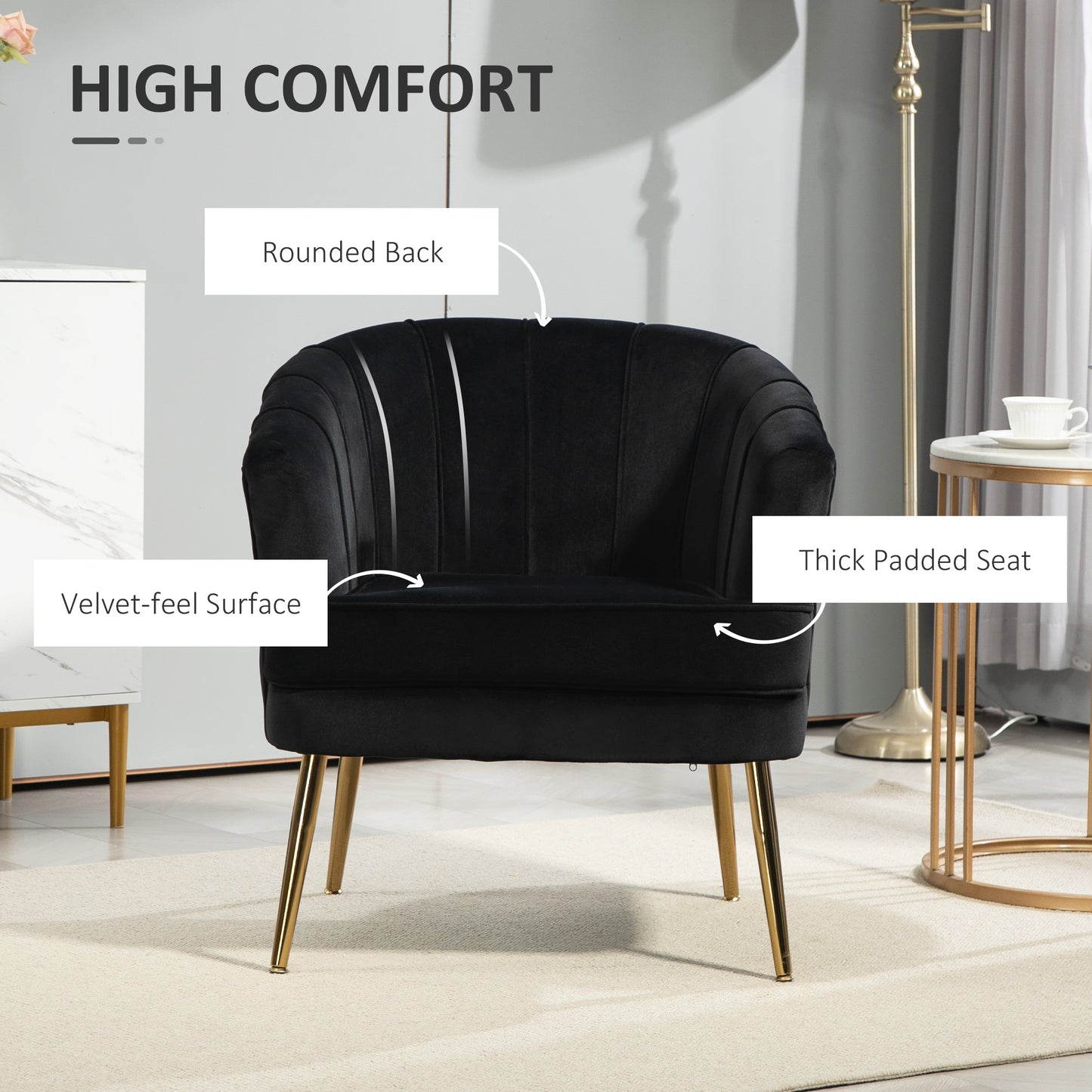 Fauteuil d'accent moderne avec pieds dorés en métal