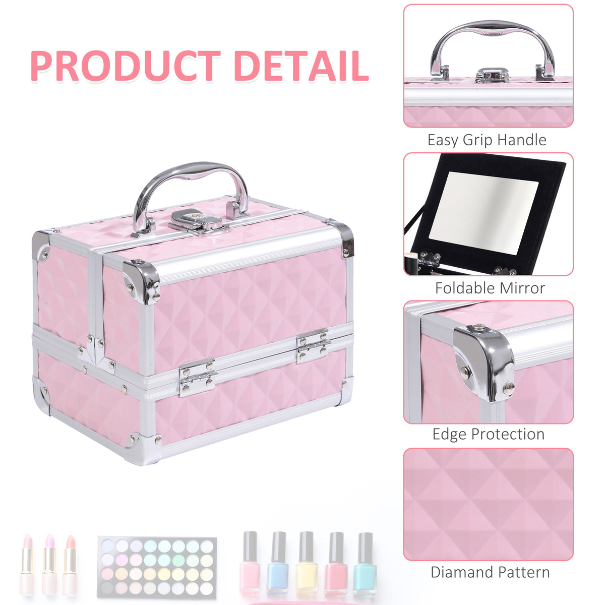 Mallette maquillage 3 étages miroir organisateur