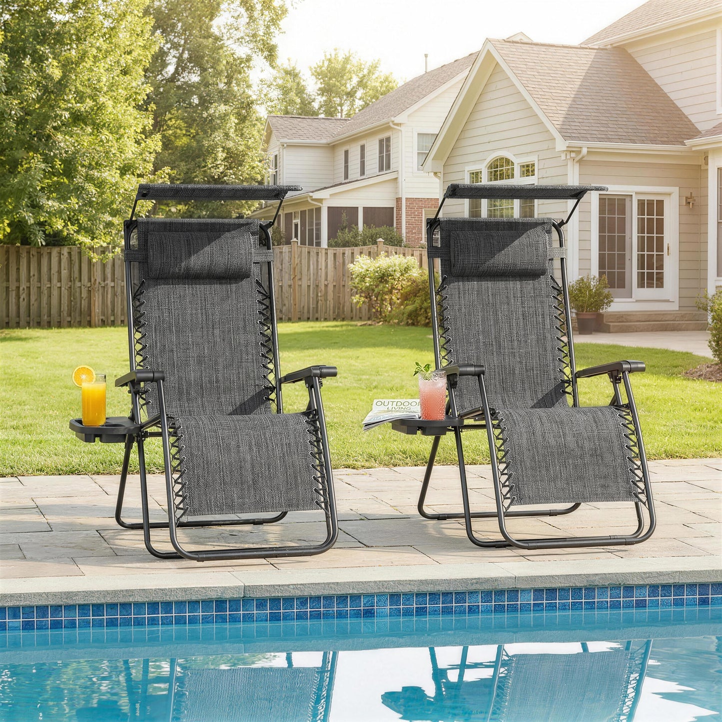 Chaise longue zéro gravité pliable avec auvent