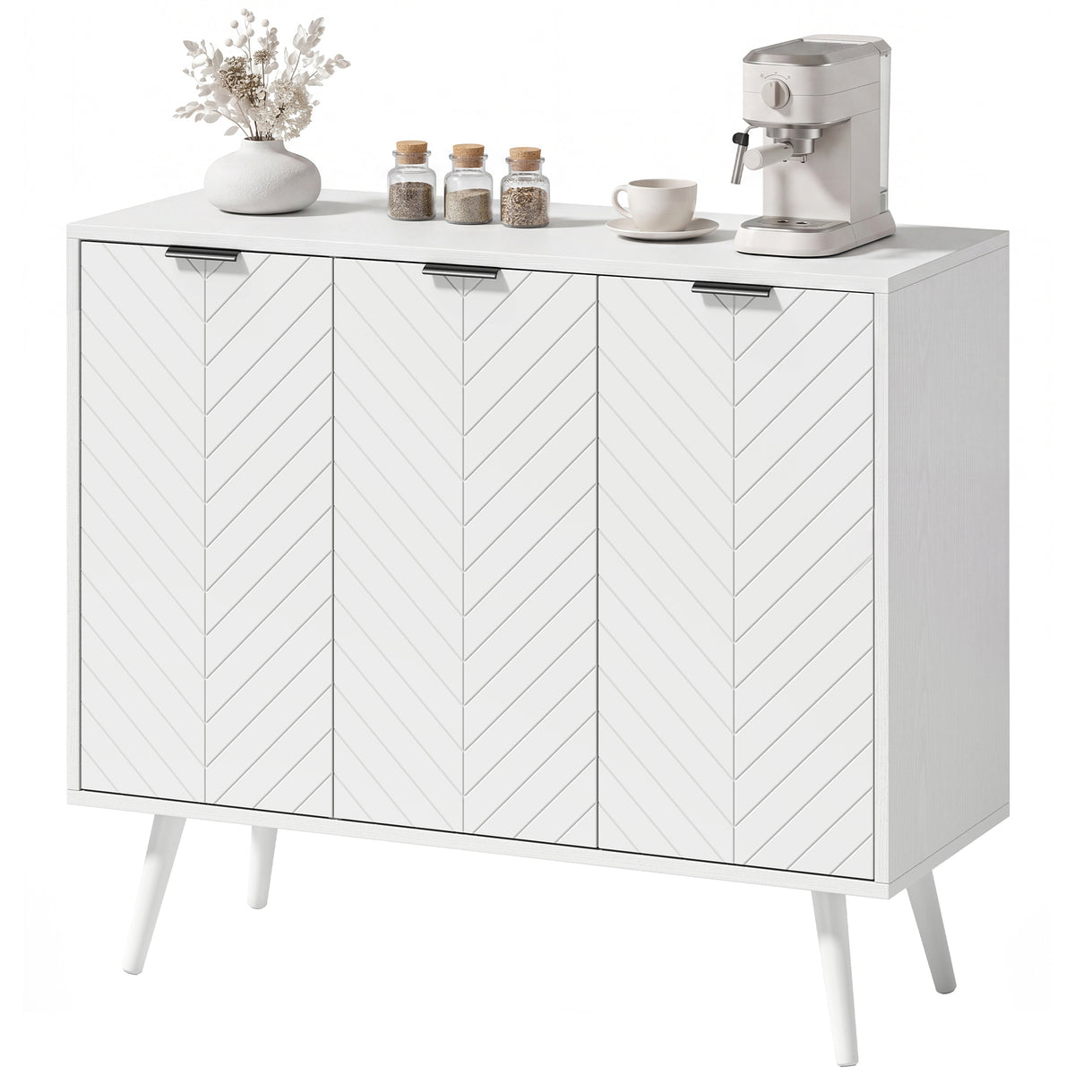 Buffet moderne avec portes à chevrons et tablettes réglables