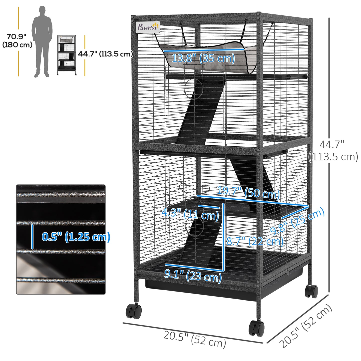 Cage à roulettes pour petits animaux 4 niveaux