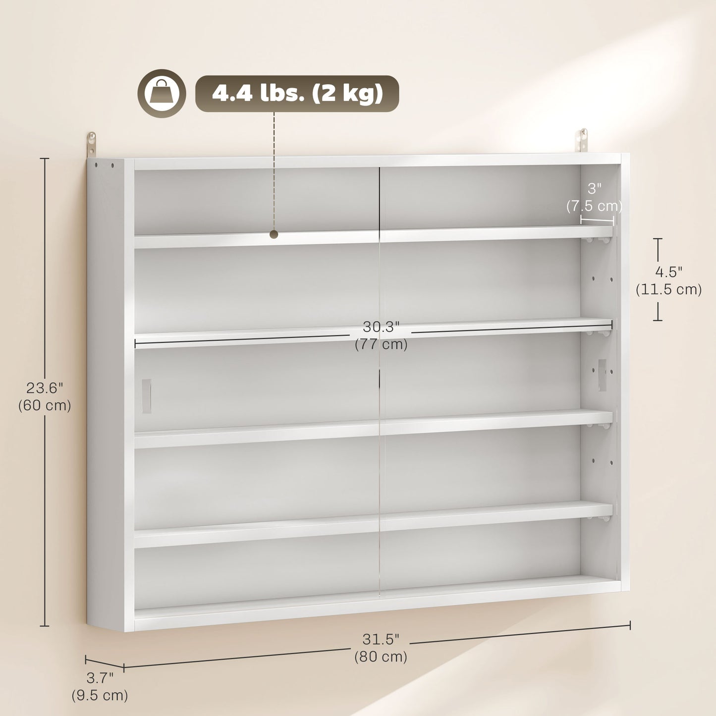 Vitrine murale 5 tablettes avec 2 portes en verre