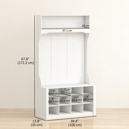 Hall tree 4-en-1 avec banc et 12 casiers à chaussures