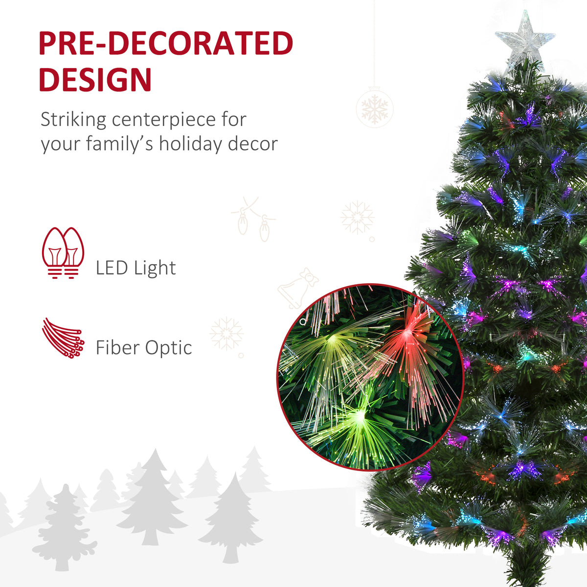 Arbre de Noël artificiel à fibre optique prééclairé