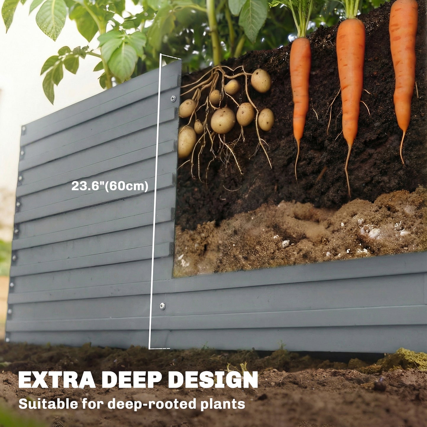 Outsunny 240x120x60cm Raised Garden Bed - Black Galvanized Planter