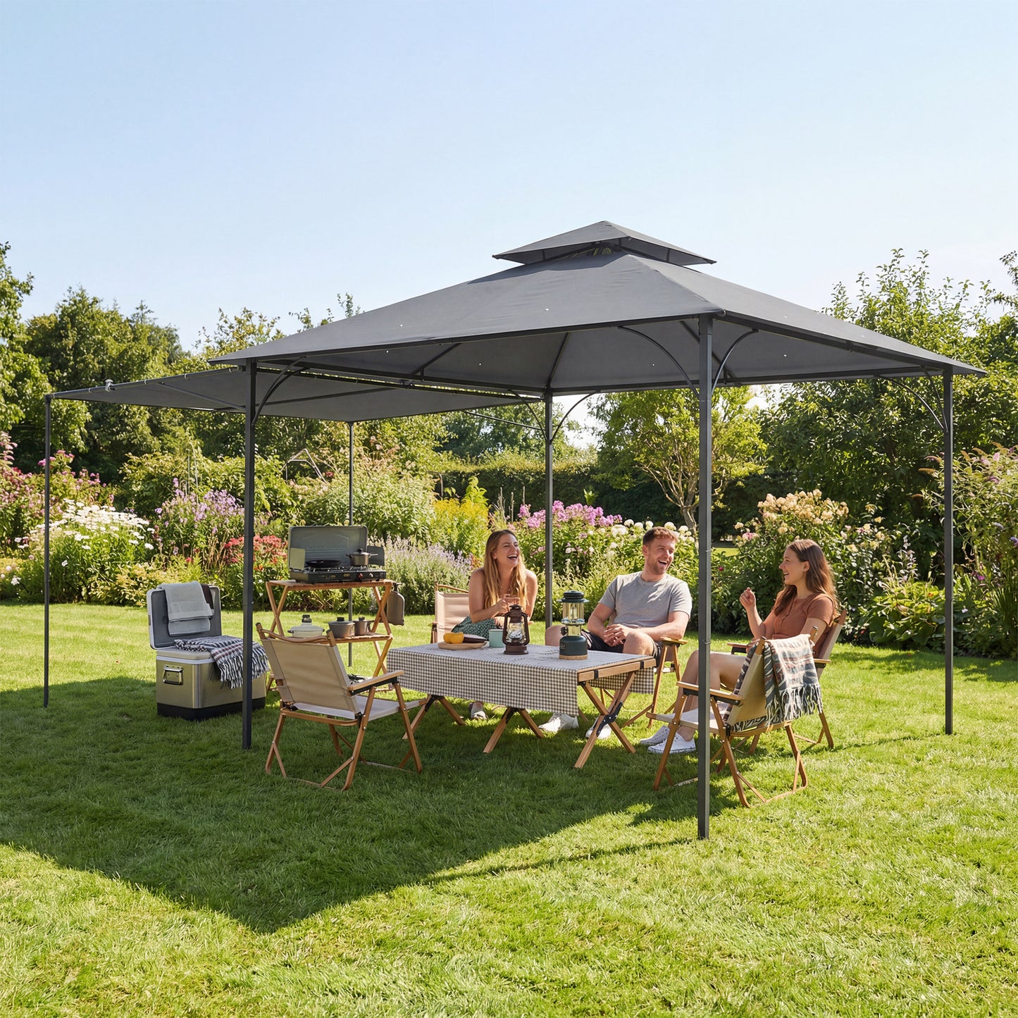 Gazebo de patio double toit avec auvent extensible