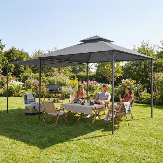 Gazebo de patio double toit avec auvent extensible