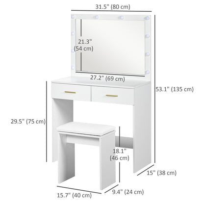 Coiffeuse avec miroir LED et tabouret