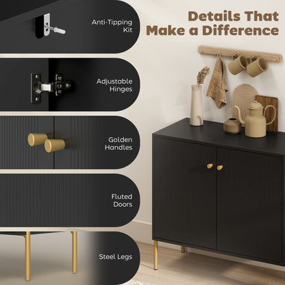 Buffet moderne avec portes cannelées et étagère réglable