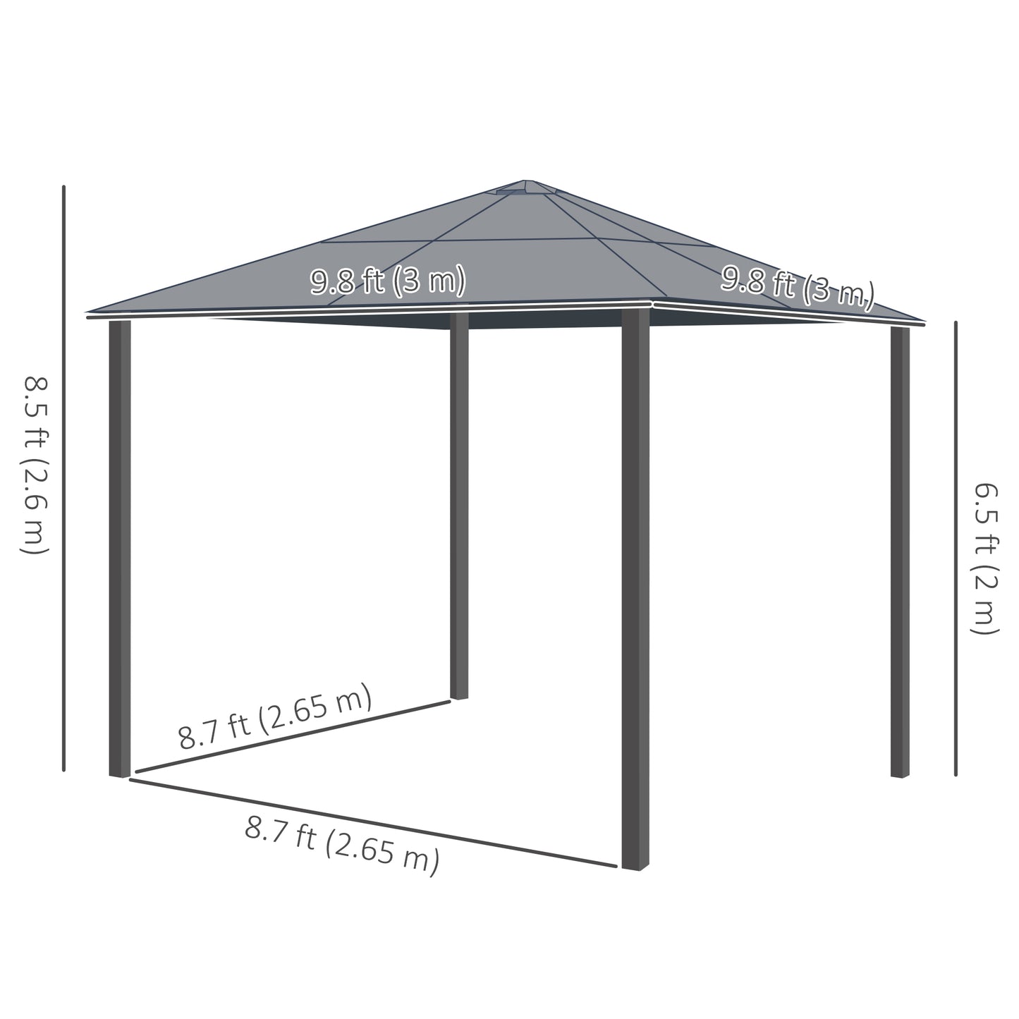 Gazebo à toit rigide polycarbonate 305 x 365 cm
