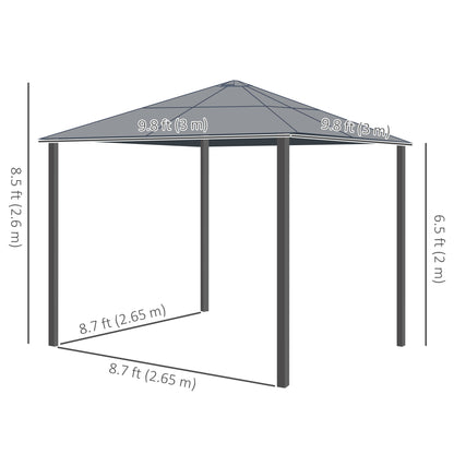 Gazebo à toit rigide polycarbonate 305 x 365 cm