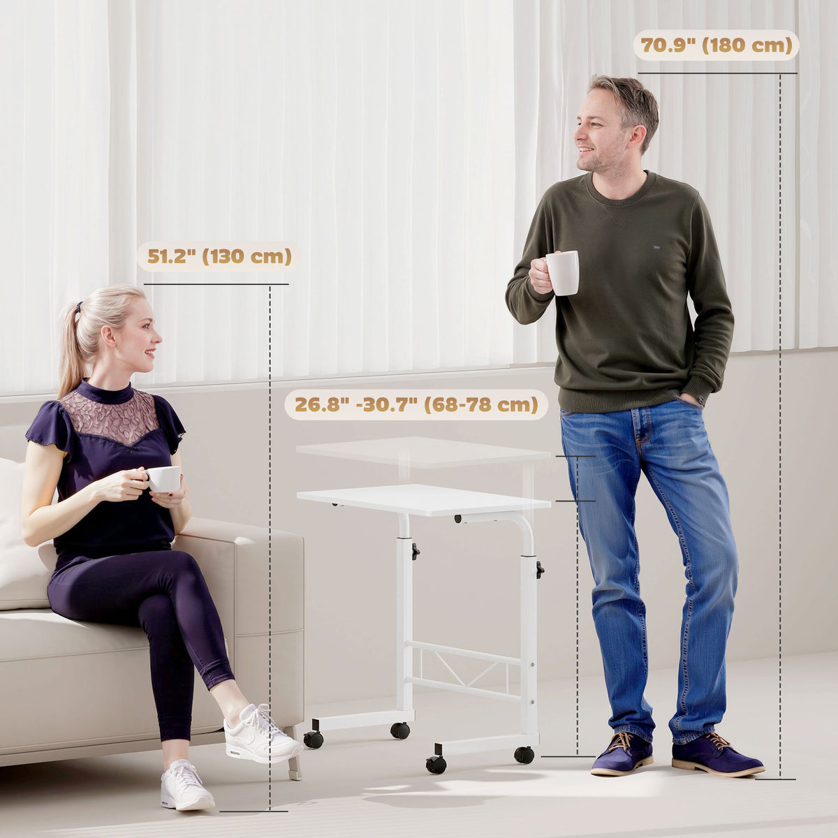 Table d'appoint mobile hauteur réglable — bois