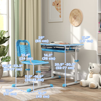 Bureau d'étude ajustable avec chaise et tiroir enfant