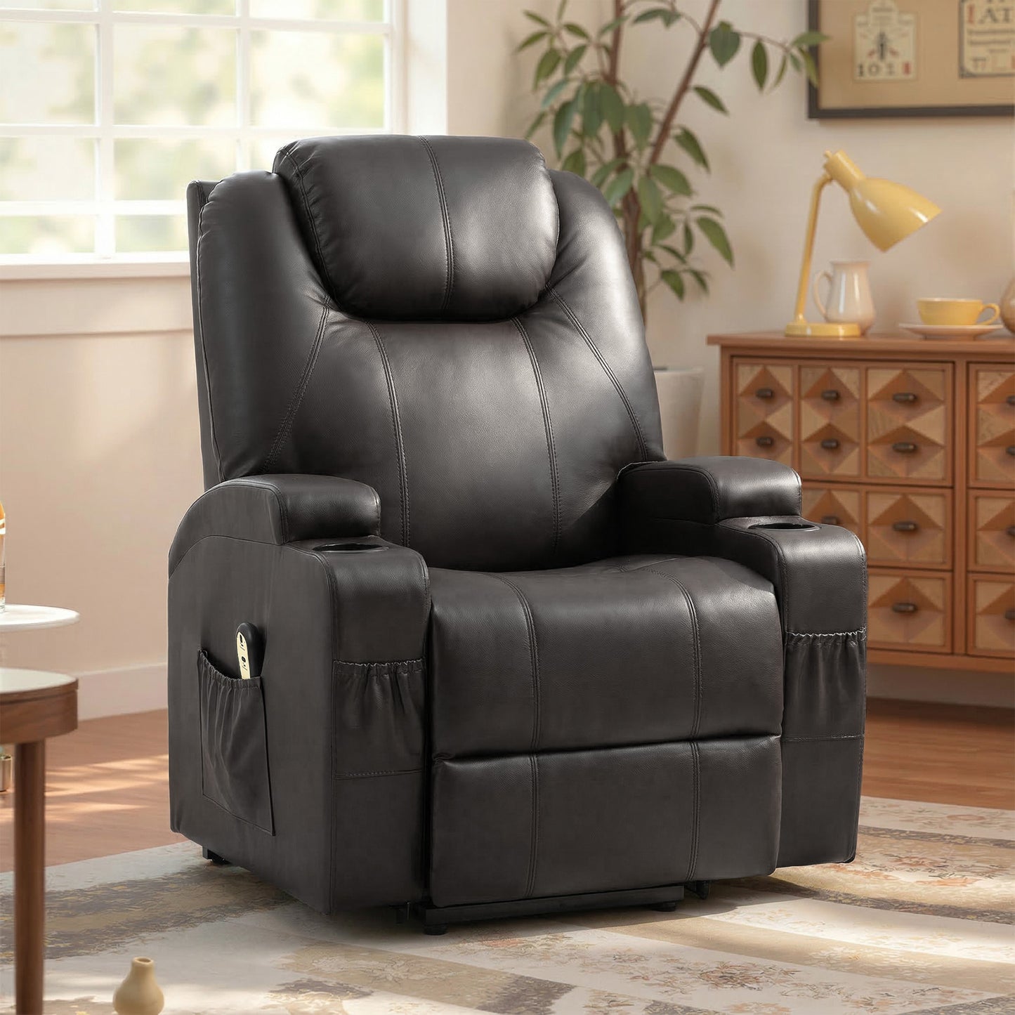 Fauteuil releveur électrique à dossier haut en similicuir