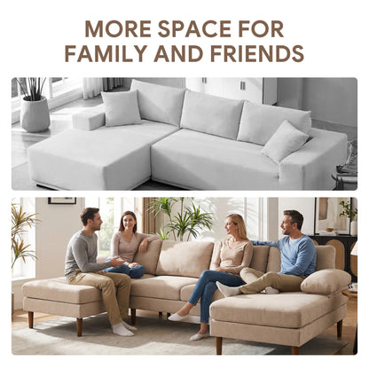 Sofa en U double méridienne 4 places — tissu lin