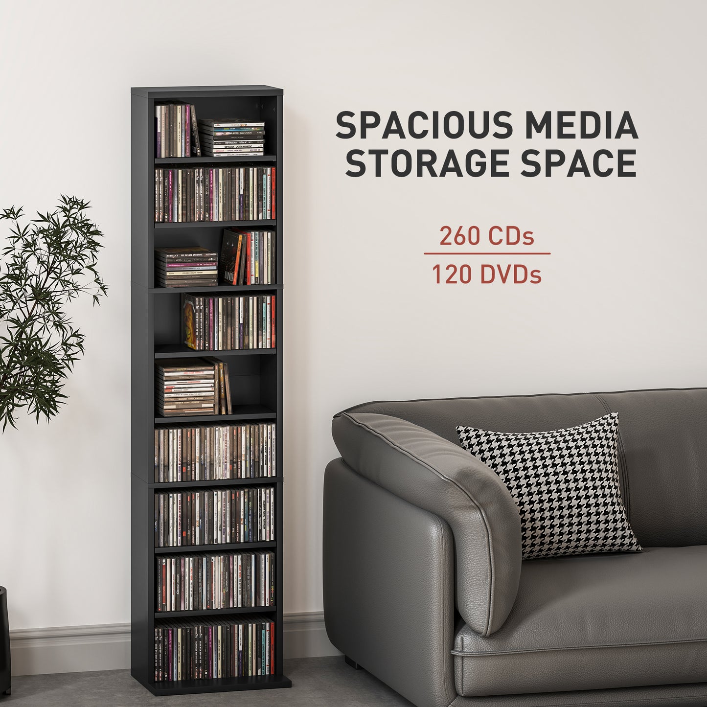 Meuble rangement médias 9 niveaux étroit ajustable