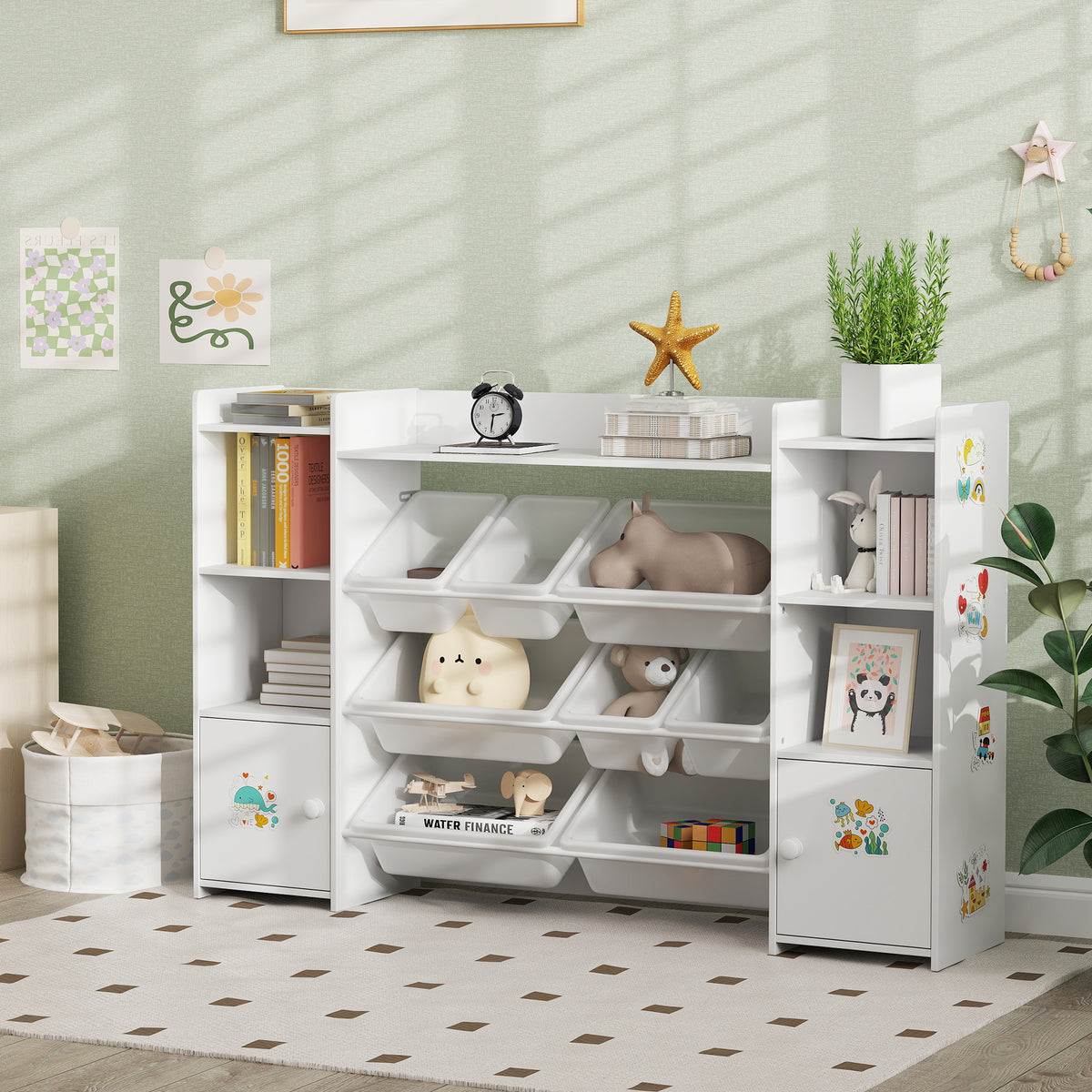 Organisateur de jouets avec 8 bacs amovibles — Blanc
