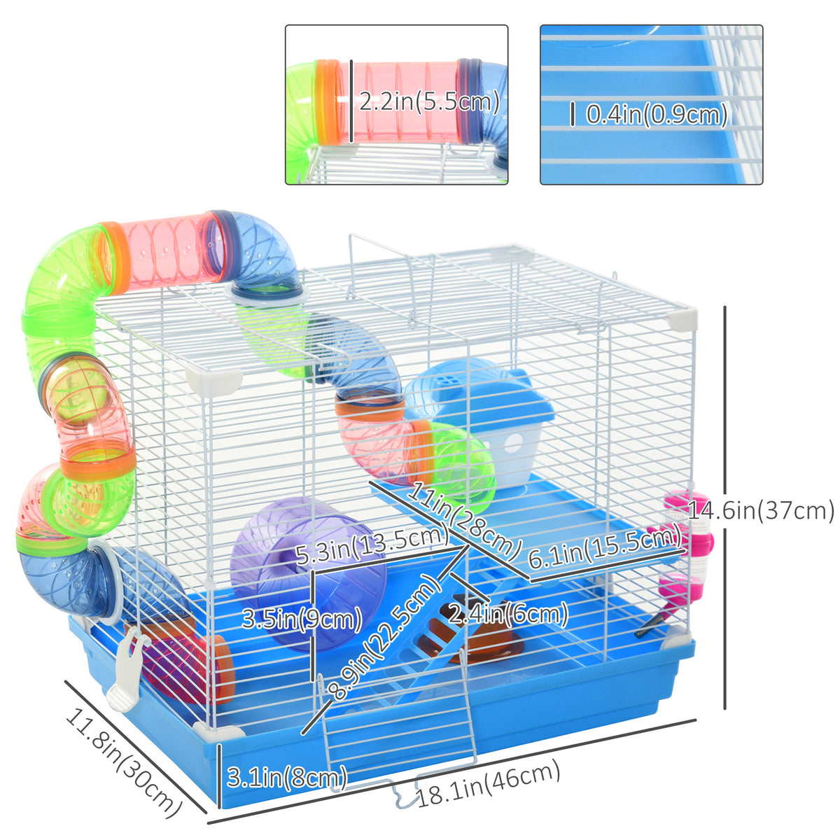 Cage pour hamster à 2 niveaux avec tubes
