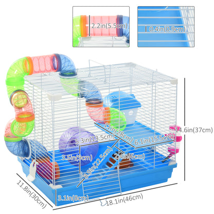 Cage pour hamster à 2 niveaux avec tubes