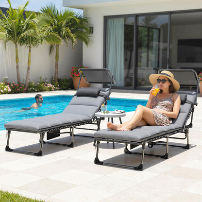 Chaise longue pliante avec auvent 5 positions — ensemble de 2