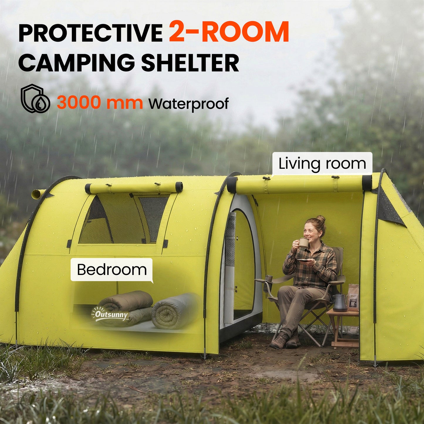 Tente de camping 2 pièces 3-4 personnes imperméable
