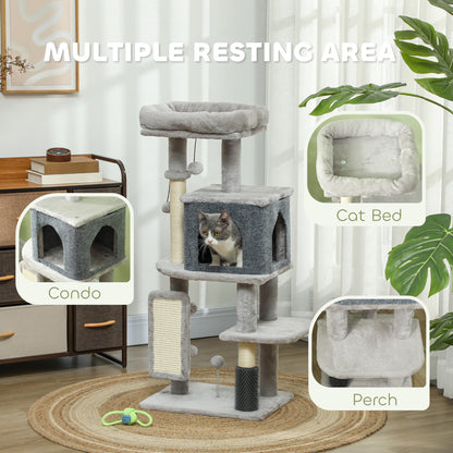 Arbre à chat multiniveaux avec griffoirs et condo