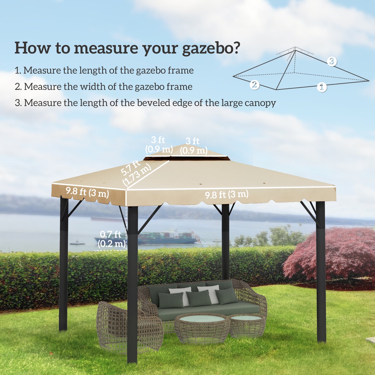 Toile de remplacement pour gazebo double toit ventilé 3 x 3 m