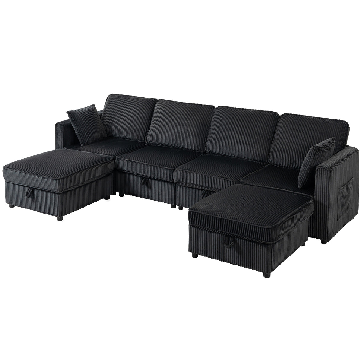 Sofa modulaire U en velours côtelé avec rangement