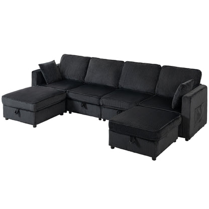 Sofa modulaire U en velours côtelé avec rangement