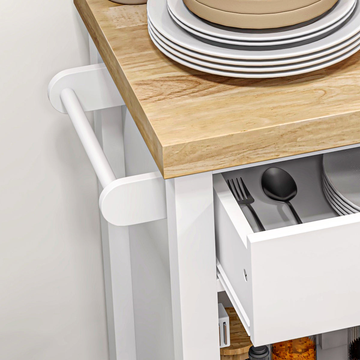 Îlot de cuisine roulant en bois